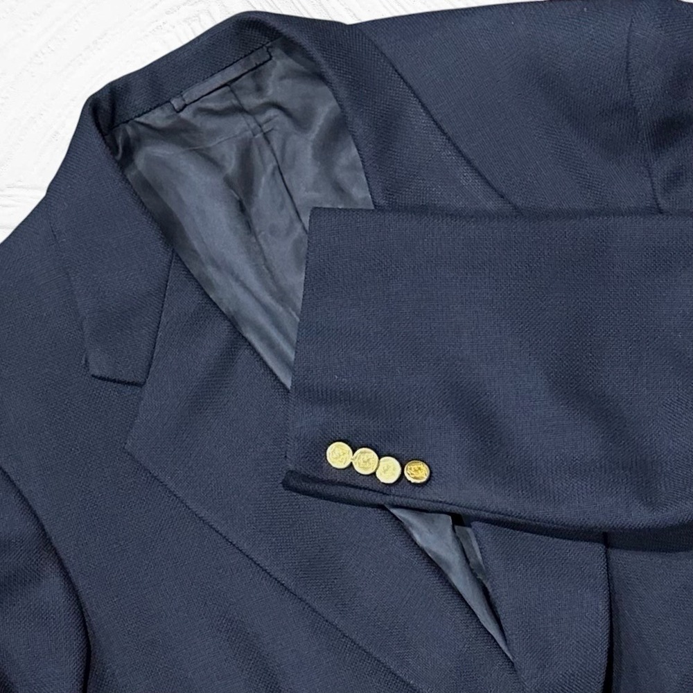 Walter Morton Clothes Jacket Blazer Wool 45L Navy Blue Gold Buttons Classic